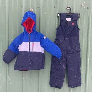 Boys Cozy Snowsuit Jacket w/Bib Pants Straps Blue YKK Zipper 2-Piece Set Size 5